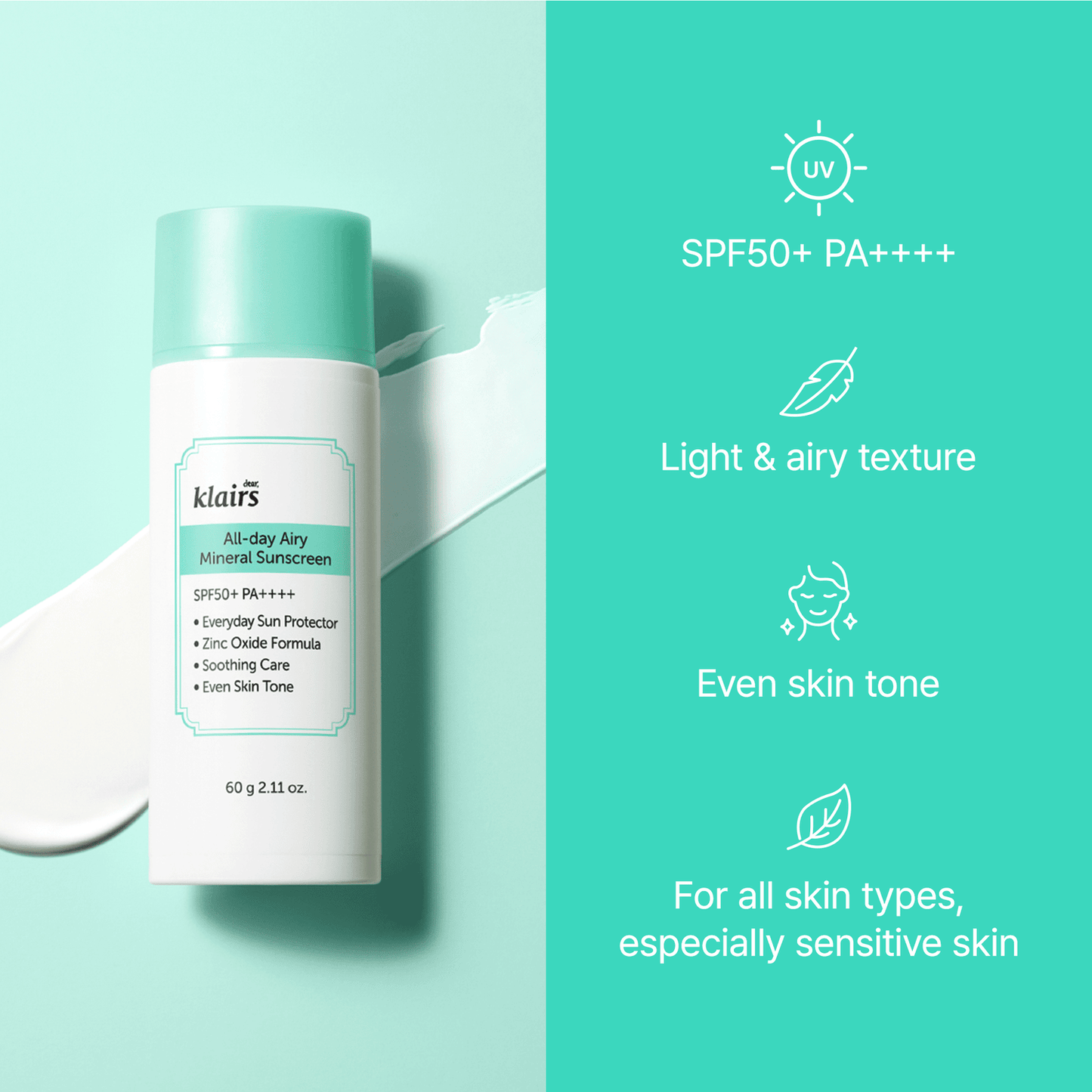 Dear Klairs All-Day Airy Mineral Sunscreen SPF50+ PA++++